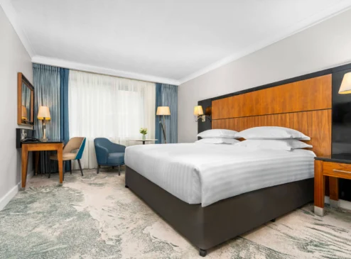 Elegant hotel room with cosy bed and modern furnishings at The Galmont Hotel & Spa.