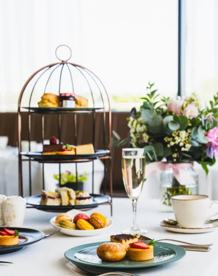 Elegant afternoon tea with pastries and champagne at The Galmont Hotel & Spa.