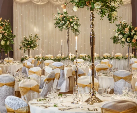 Elegant wedding reception with beautifully decorated tables and floral arrangements at The Galmont Hotel & Spa.