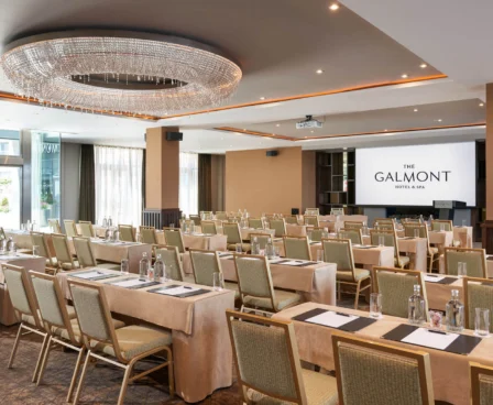 Spacious conference room at The Galmont Hotel & Spa, set up for a group meeting.